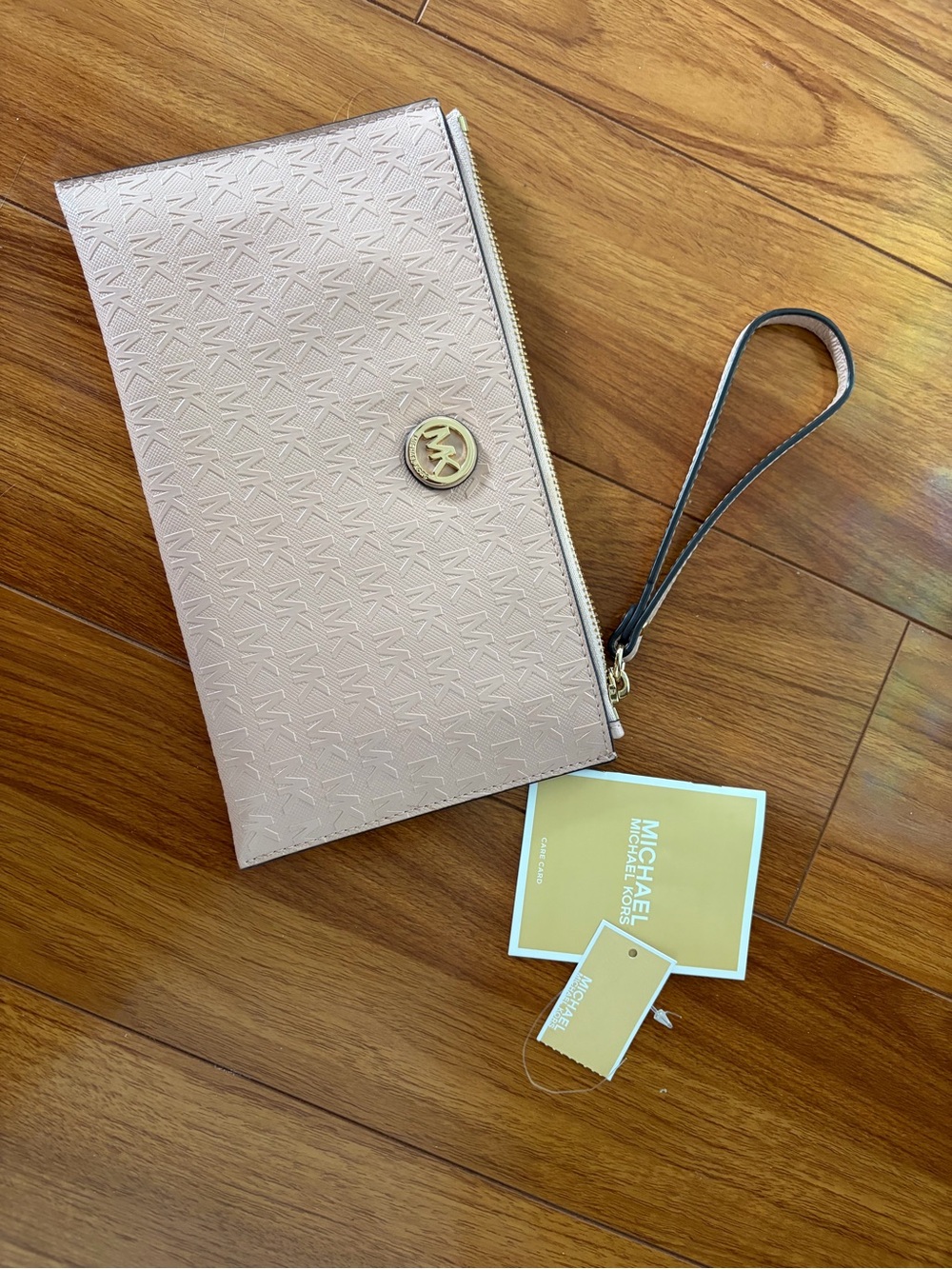 NWT Michael Kors Fulton Large Signature Zip Clutch Wristlet Wallet Bag - Blush